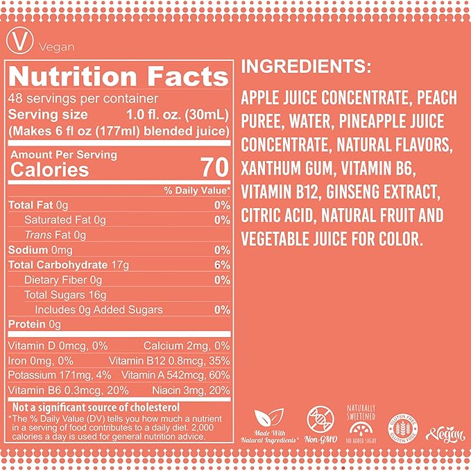 Fruniti Peach Smoothie Mix - Energy Boosting - No Sugar Added - Delicious Fruit Puree - Vitamin