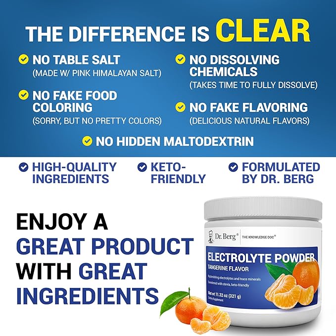 Dr. Berg Zero Sugar Hydration Keto Electrolyte Powder - Enhanced w/ 1000 mg of Potassium & Real