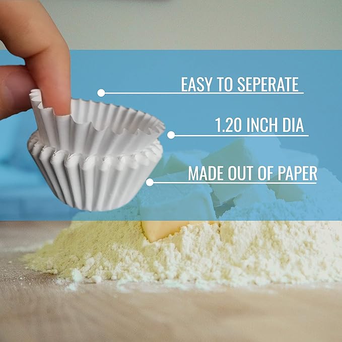 White Mini Cupcake Liners - 300-Pack - Mini Cups Sized Paper Cupcake Wrappers - Fits Perfectly Any