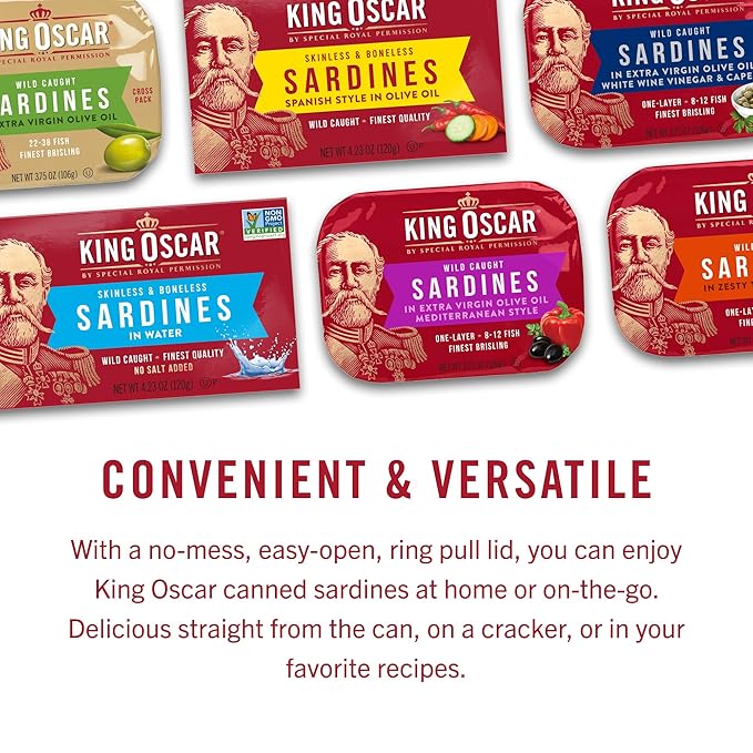 King Oscar Two-layer Sardines in Extra Virgin Olive Oil Cross-Pack, 3.75 Ounce (Pack of 12)