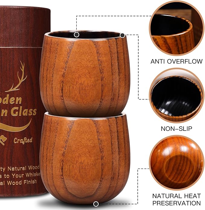 Charred Wooden Whiskey Glass - Handcrafted Solid Wood Glass for Men | Unique Bourbon Gifts, Unique