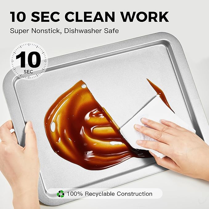 HONGBAKE Cookie Sheet, Baking Sheet Set, Nonstick Oven Pan with Wider Grips,3 Pack, Avoid Too Much
