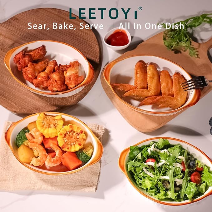 LEETOYI Porcelain Small Oval Au Gratin Pans,Set of 4 Baking Dish Set for 1 or 2 person servings