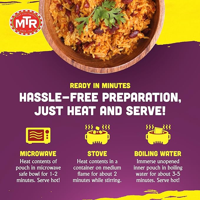 MTR Ready-To-Eat: Rajma Chawal - Red Kidney Beans Rice - Microwavable Rice Packs for Instant Meals