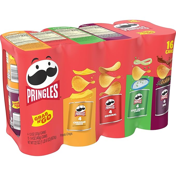 Pringles Potato Crisps Chips, Lunch Snacks, Office and Kids Snacks, Grab N' Go, Variety Pack (16