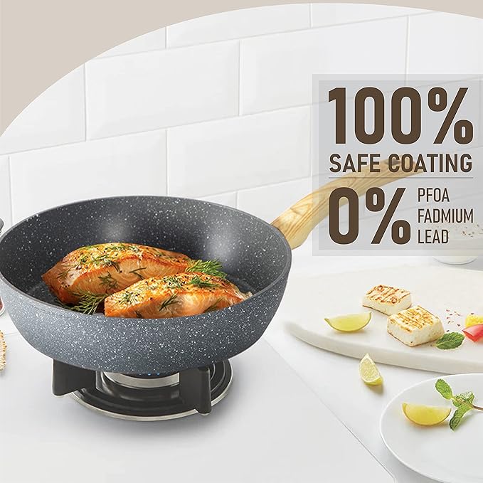 Kitchen Academy Induction Cookware Sets - 12 Piece Gray Cooking Pan Set, Granite Nonstick Pots and