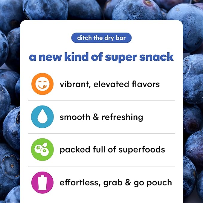 Noka Superfood Fruit Smoothie Pouches, Blueberry Beet, Healthy Snacks with Flax Seed, Prebiotic