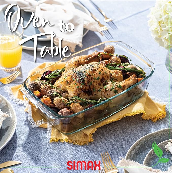 Simax Large Glass Casserole Dish, Oven Safe Cookware With Lid, Oblong Covered Glass Dish For
