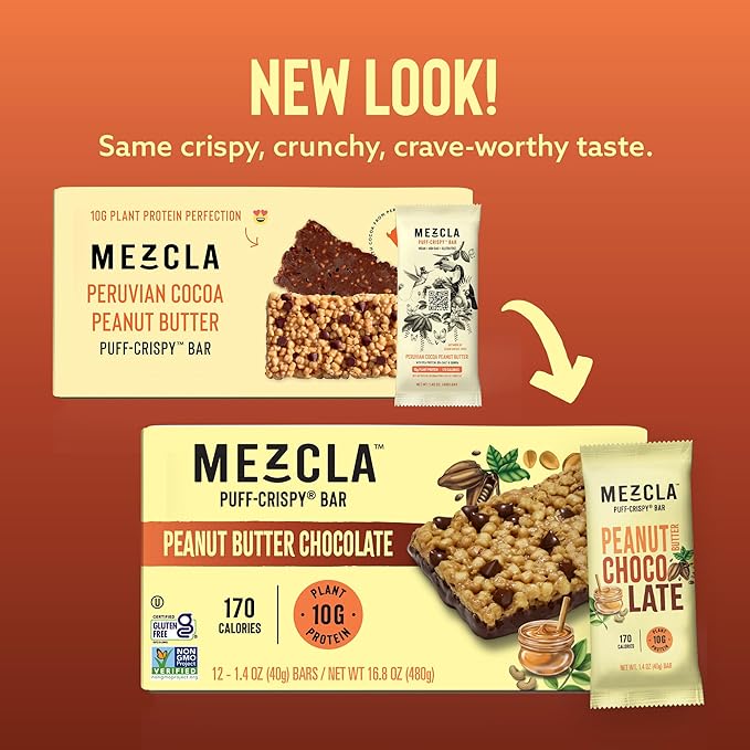 Mezcla Puff Crispy Protein Bars, Gluten Free & Vegan Protein Bars, 10g Protein, Alt for Crispy Rice