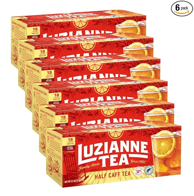 Luzianne Unsweetened Half-Caff Iced Tea Bags, Family Size, 18ct Box (Pack of 6)