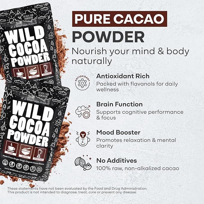 Wild Foods Organic Cocoa Powder | Single Origin Unsweetened Keto Chocolate Powder for Cooking &