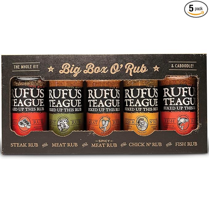 Rufus Teague BBQ Seasoning Gift Set, Big Box O' Rub BBQ Dry Rub for Smoking and Grilling Meat, 5