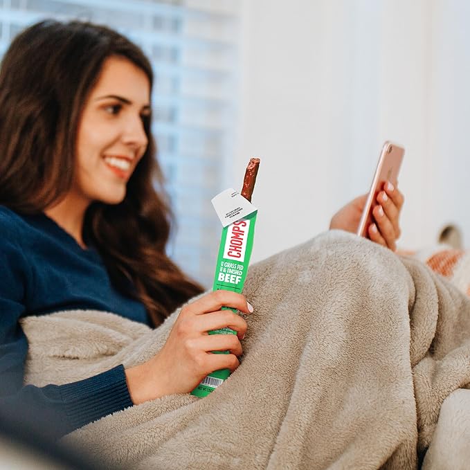 Chomps Grass-Fed and Finished Jalapeño Beef Jerky Snack Sticks 10-Pack - Keto, Paleo, Whole30, 10g