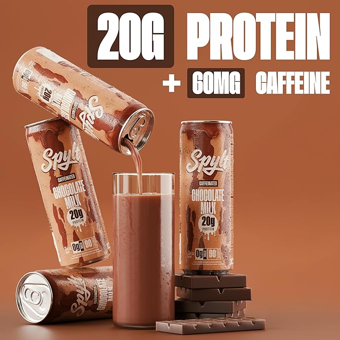 High Protein Chocolate Milk with 60mg Caffeine & 20g Protein - 90 Calories, Ready to Drink, Sugar