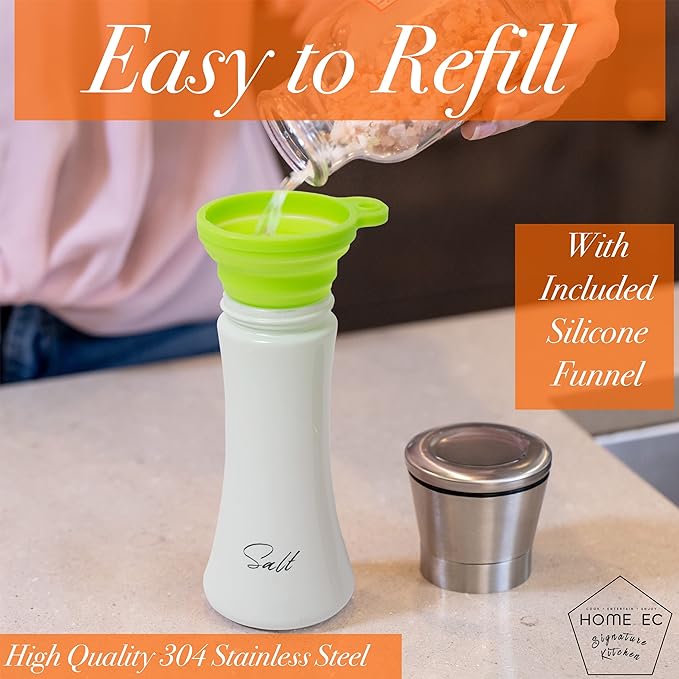 HOME EC Stainless Steel Salt and Pepper Grinder Set of 2 - Adjustable Ceramic Sea Salt Grinder &