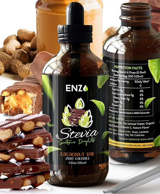 Enzo Liquid Stevia Drops Our Zero Calories Sweetener (4oz - 800 Servings/Bottle) - Chocolate Peanut