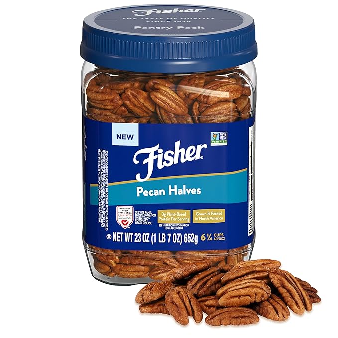 Fisher Chef's Naturals Pecan Halves 23 oz 100% Resealable Jar, Unsalted Raw Nuts for Cooking