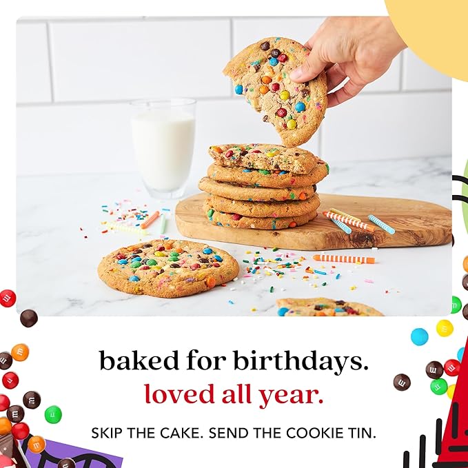 David's Cookies Fresh Baked Decadent Jumbo Birthday Gourmet Cookies – 2lb Gift Basket Tin with 8