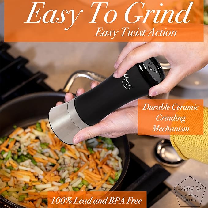 HOME EC Stainless Steel Salt and Pepper Grinder Set of 2 - Adjustable Ceramic Sea Salt Grinder &