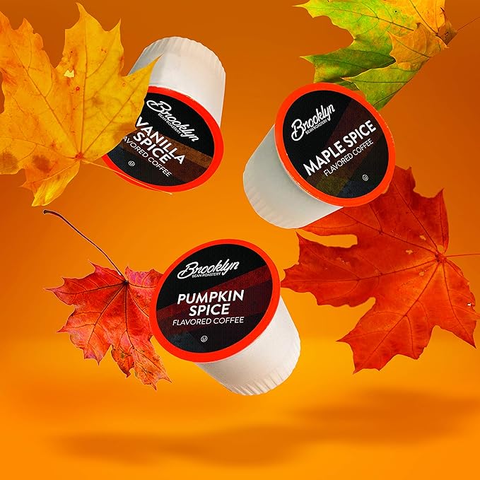 Brooklyn Beans Roastery Coffee Pods, Fall Flavored Variety Pack Sampler (Pumpkin, Maple, Vanilla)