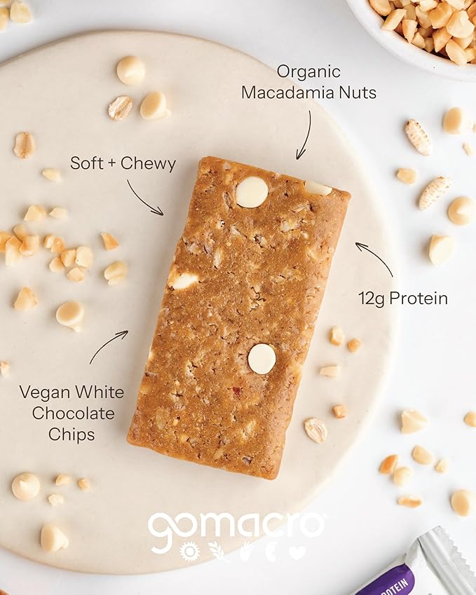 GoMacro MacroBar Organic Vegan Protein Bars - White Chocolate + Macadamia Nuts (2.3 Ounce Bars, 12
