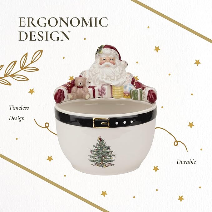 Spode Christmas Tree 7-Inch Santa Nut Bowl - Decorative Serving Bowl for Candies, Nuts, or Desserts