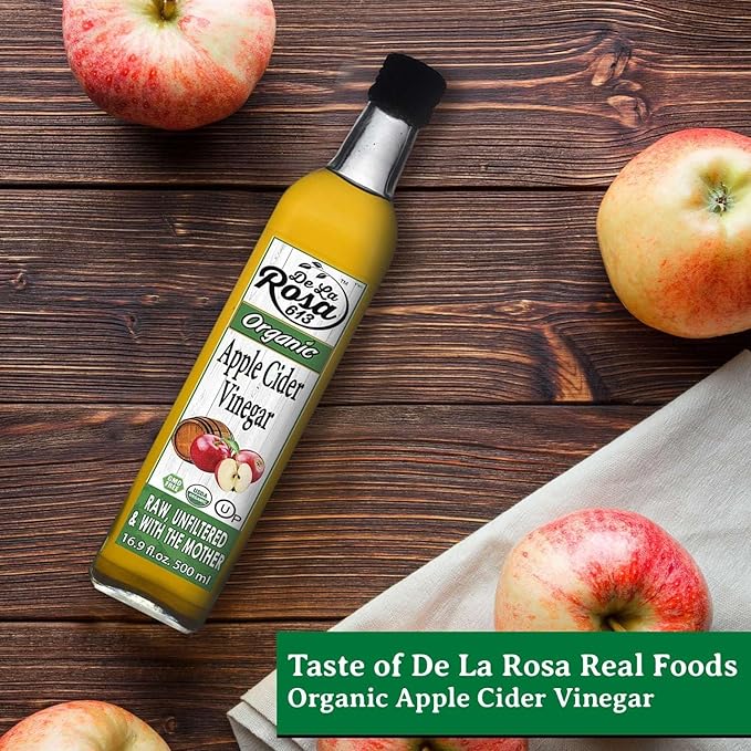 De La Rosa Organic Apple Cider Vinegar, Raw & Unfiltered with The Mother, Kosher for Passover