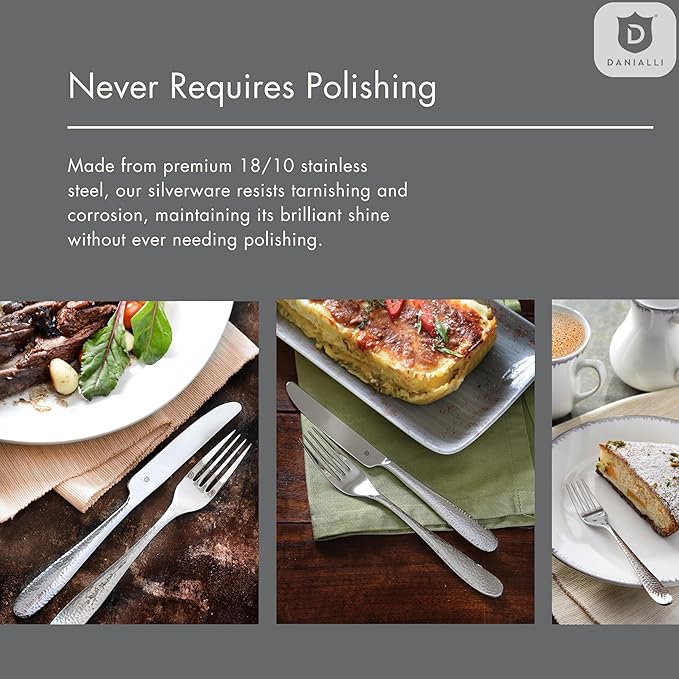 Hammered Silverware Set | Premium 18/10 Stainless Steel Flatware Service for 12 | Heavy-Duty &