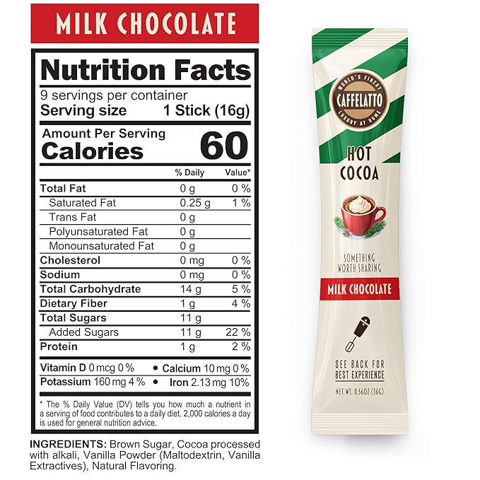 Caffelatto Milk Chocolate Hot Cocoa, Gourmet Single Serve Sticks, Made for Milk Frothers, Add Your