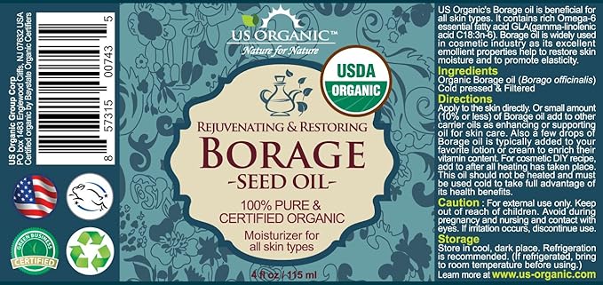 US Organic Borage seed Oil (18% GLA), USDA Certified Organic, 100% Pure & Natural, Cold Pressed