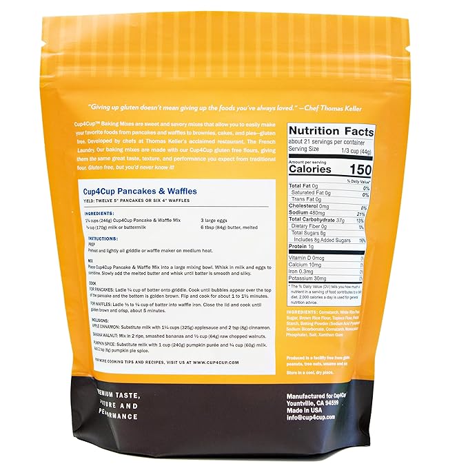 Cup4Cup Pancake and Waffle Mix, 2 Pounds, Certified Gluten Free, Dairy Free, Non-GMO, Kosher, Made