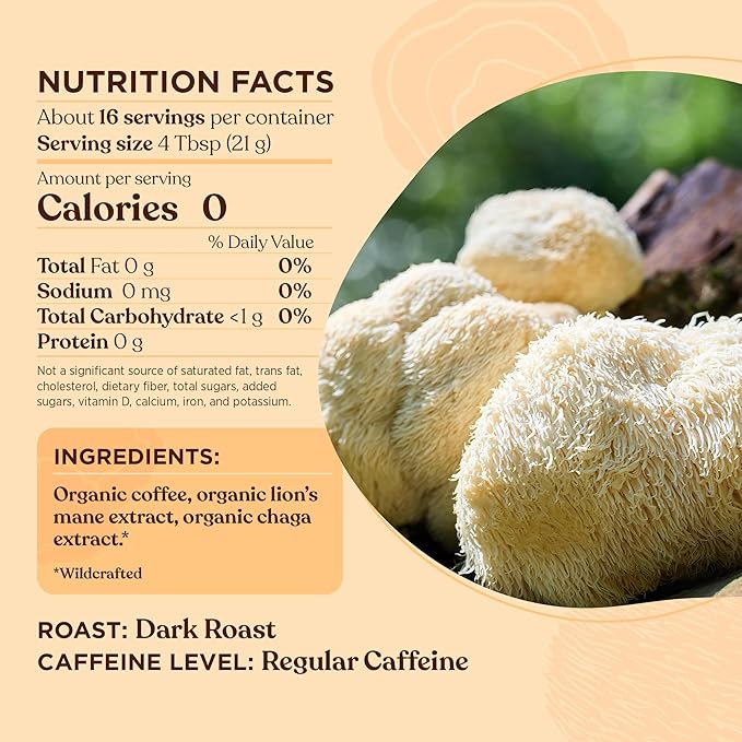 Four Sigmatic Focus Mushroom Coffee | Organic Ground Coffee with Lion's Mane Mushroom and Chaga for
