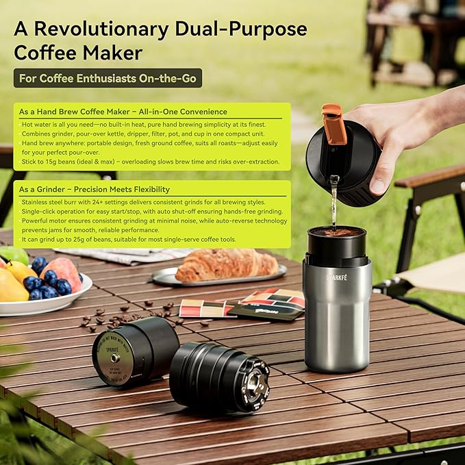 Portable Pour Over Coffee Maker, Rechargeable Electric Grinder with Stainless Steel Conical Burr