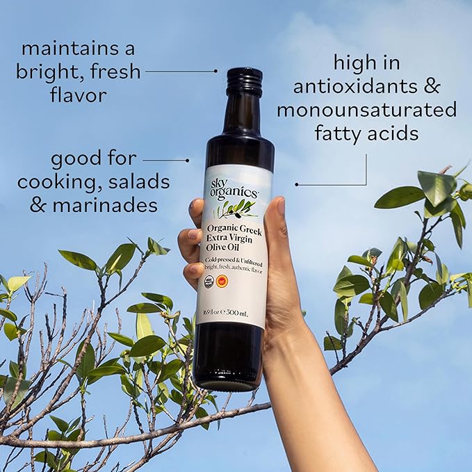 Sky Organics - Organic Extra Virgin Olive Oil, 16 fl oz - Cold Pressed & Unfiltered - Bright