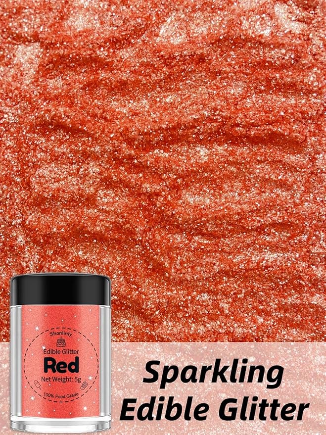 Shanlinly Red Edible Glitter for Cakes Drinks - Food Grade 5g Shimmer Luster Glitter Dust Edible