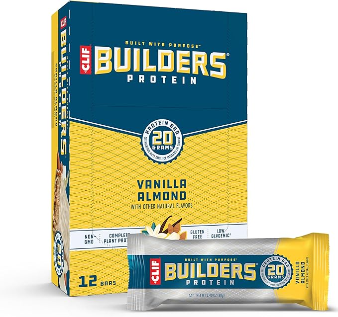 CLIF BUILDERS Protein Bars - Vanilla Almond Flavor - 20g Plant Based Protein - Gluten Free