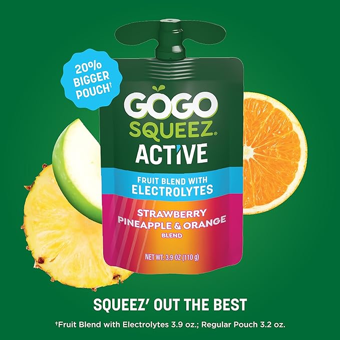 GoGo squeeZ Active Fruit Blend with Electrolytes | 18-Count Variety Pack | Blueberry Strawberry