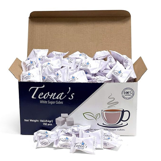 Teona?™s 152 White Sugar Cubes - Individually Wrapped 1 LB Box | 100% Beet Root - Perfect Size for