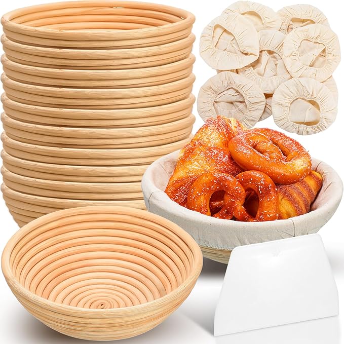 Gejoy Banneton Bread Proofing Basket Set of 8, Round Sourdough Bread Baking Bowl Kit with Cloth