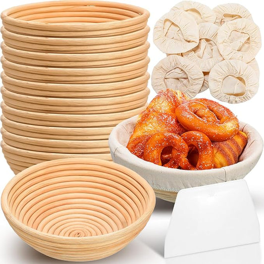 Patelai 10 Pieces Banneton Bread Proofing Basket Round Sourdough Proofing Basket Banneton Basket