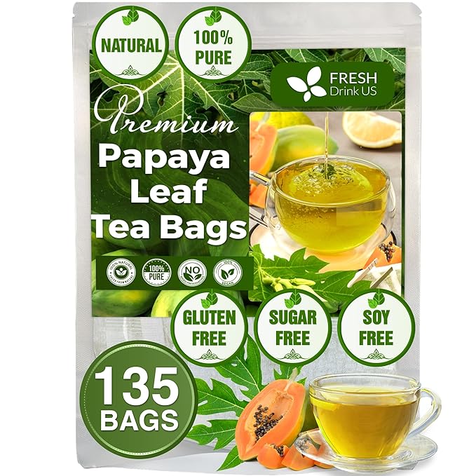 FreshDrinkUS, Premium 135 Papaya Leaf Tea Bags, 100% Natural & Pure from Papaya Leaves. Loose Leaf