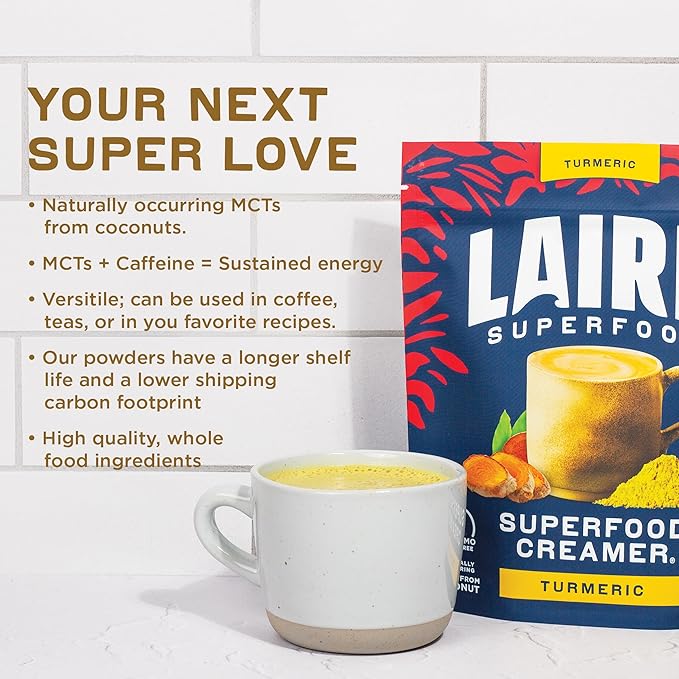 Laird Superfood Non-Dairy Original Superfood Turmeric Coconut Powder Coffee Creamer, Gluten Free