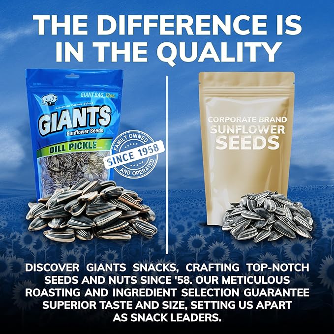 GIANTS Dill Pickle Sunflower Seeds - Sunflower Seeds Bulk, Big Sunflower Seeds to Eat, Roasted &