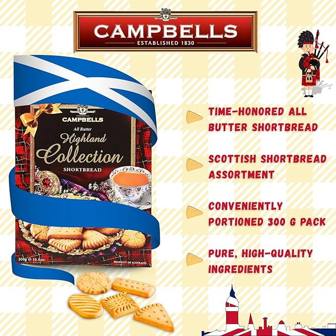 Campbells Shortbread All-Butter Highland Collection Cookies Assortment 10.58 Oz (300g) - Scottish
