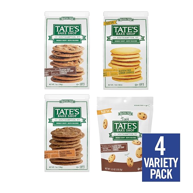 Tate's Bake Shop Gluten Free Cookies Variety Pack, Lemon, Ginger Zinger, Chocolate Chip, and Tiny