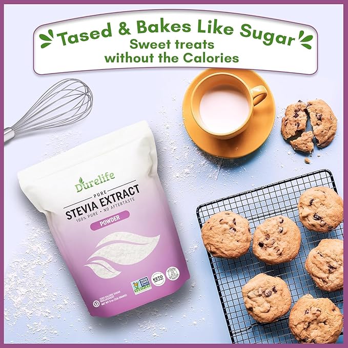Durelife 100% Pure stevia extract sweetener | No Erythritol, NON-GMO Project Verified, No Fillers