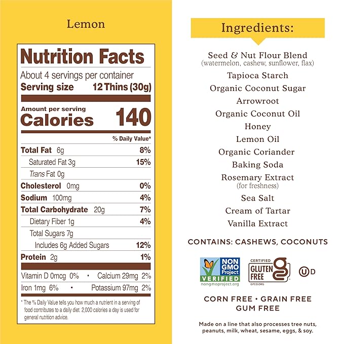 Simple Mills Lemon Seed & Nut Flour Sweet Thins, Paleo Friendly & Delicious Sweet Thin Cookies