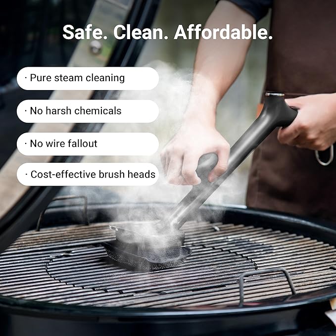 BBQ Grill Brush Bristle Free - 17" Safe Steam Grill Cleaner Brush with Scraper and 3 Brush Heads
