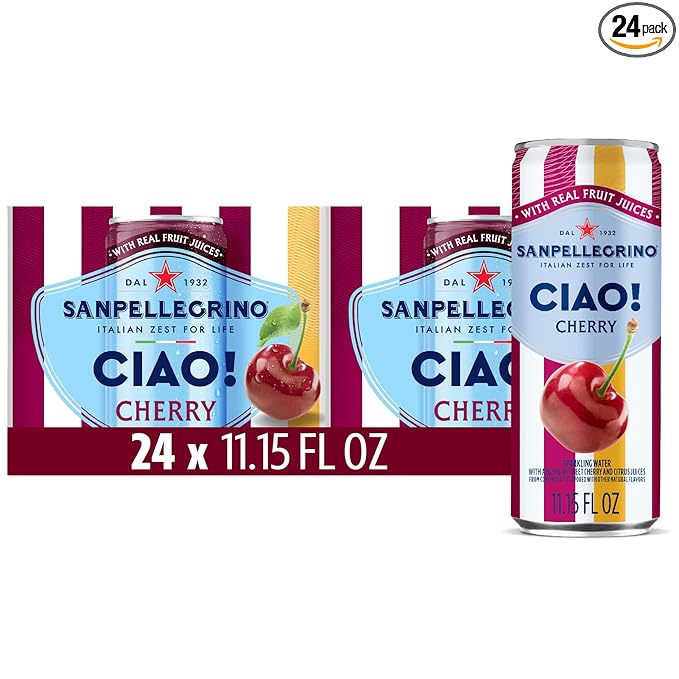 Sanpellegrino CIAO Cherry Sparkling Water, Low-Calorie Italian Sparkling Water with Real Fruit