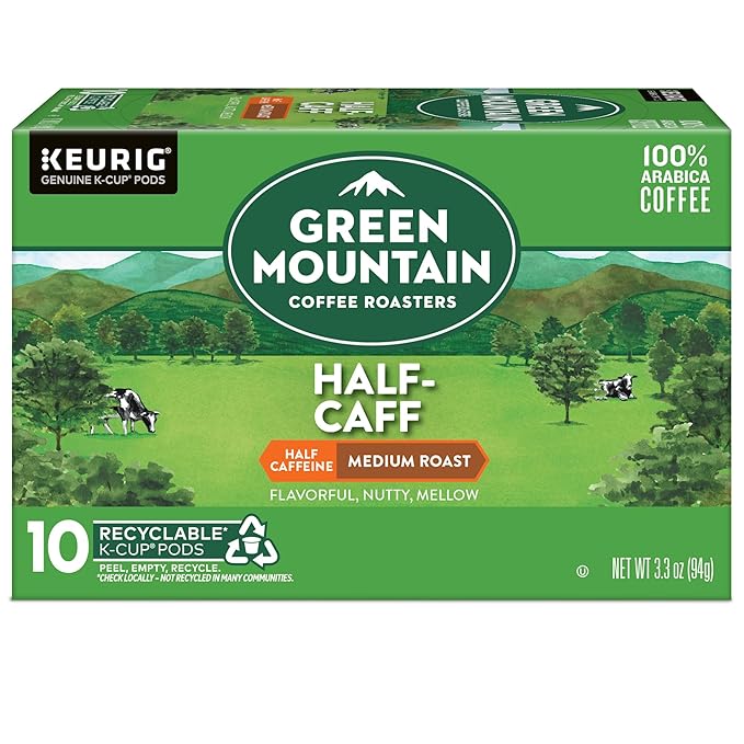 Green Mountain Coffee Roasters Half Caff, Keurig Single Serve K-Cup Pods, Medium Roast Coffee, 60